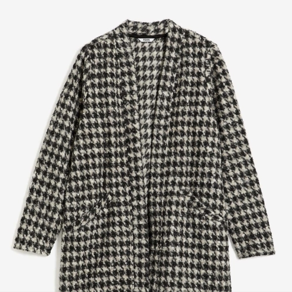 Textured Coatigan with Pockets, Black and White - Picture 2 of 8